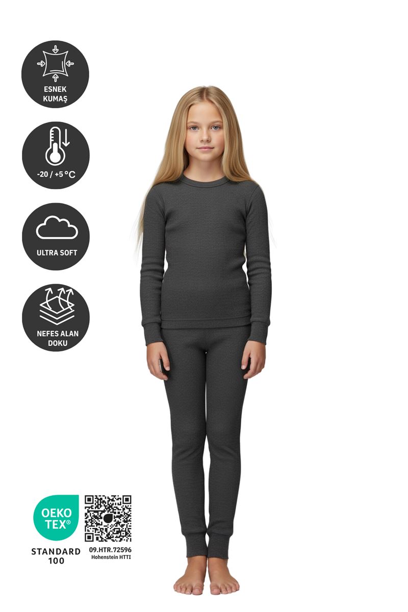 Thermoform Soft Çocuk Termal İçlik Set ANTRASiT