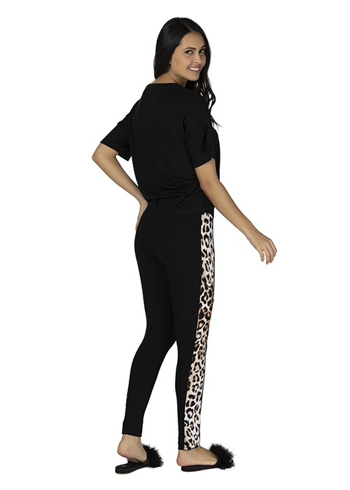 U&ME Leopard Casual Pijama Takımı SİYAH