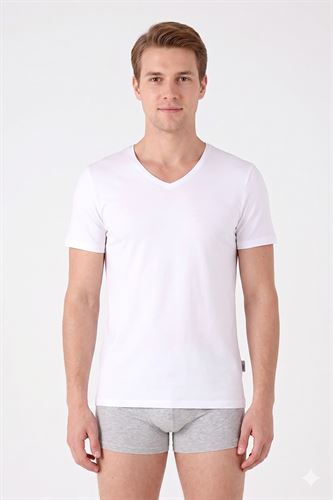 North Ice V Yaka  Tshirt BEYAZ