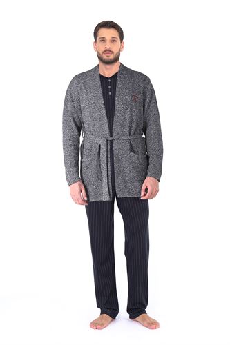 Ds Damat Çizgi Desen Pijama Triko Rob Set 3 ' lü SİYAH-GRİ