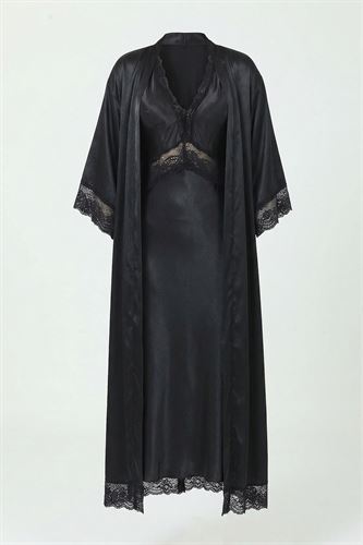 Bondy Saten 2 Li Set Uzun SİYAH