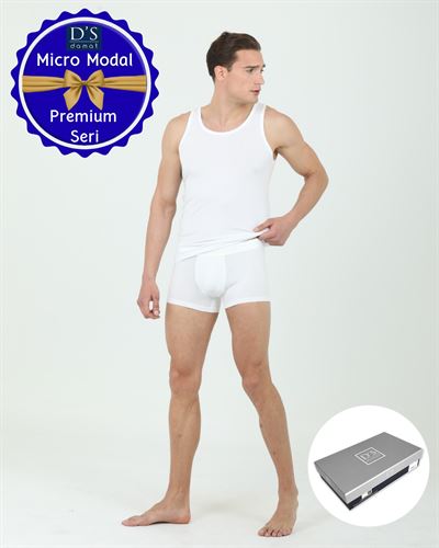 DS Damat 2'li Boxer Atlet Set  Micro Modal Kumaş Premium Seri Lüks Kutulu BEYAZ