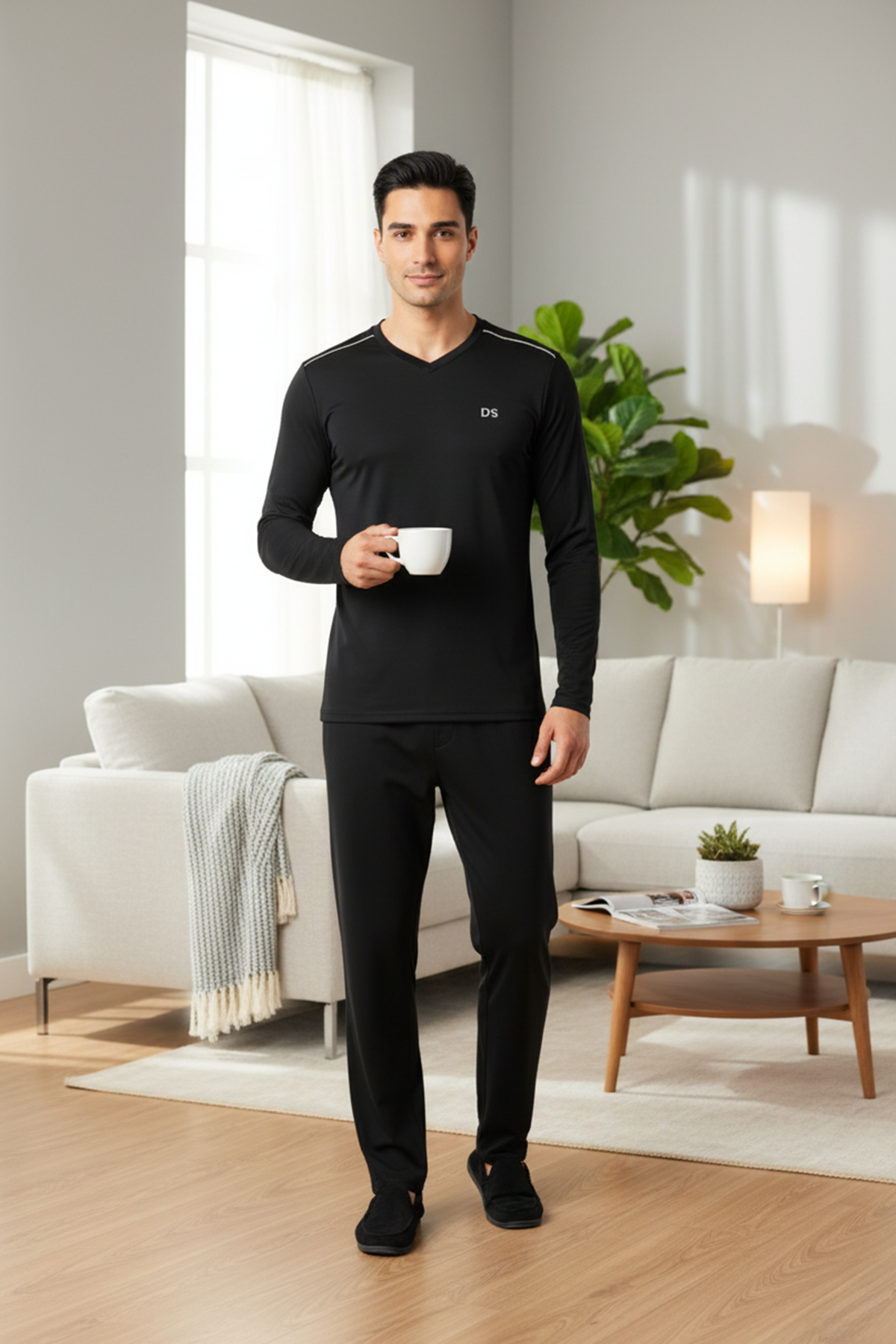 Ds Damat Maschio Pamuk V Yaka Pijama Takımı SİYAH