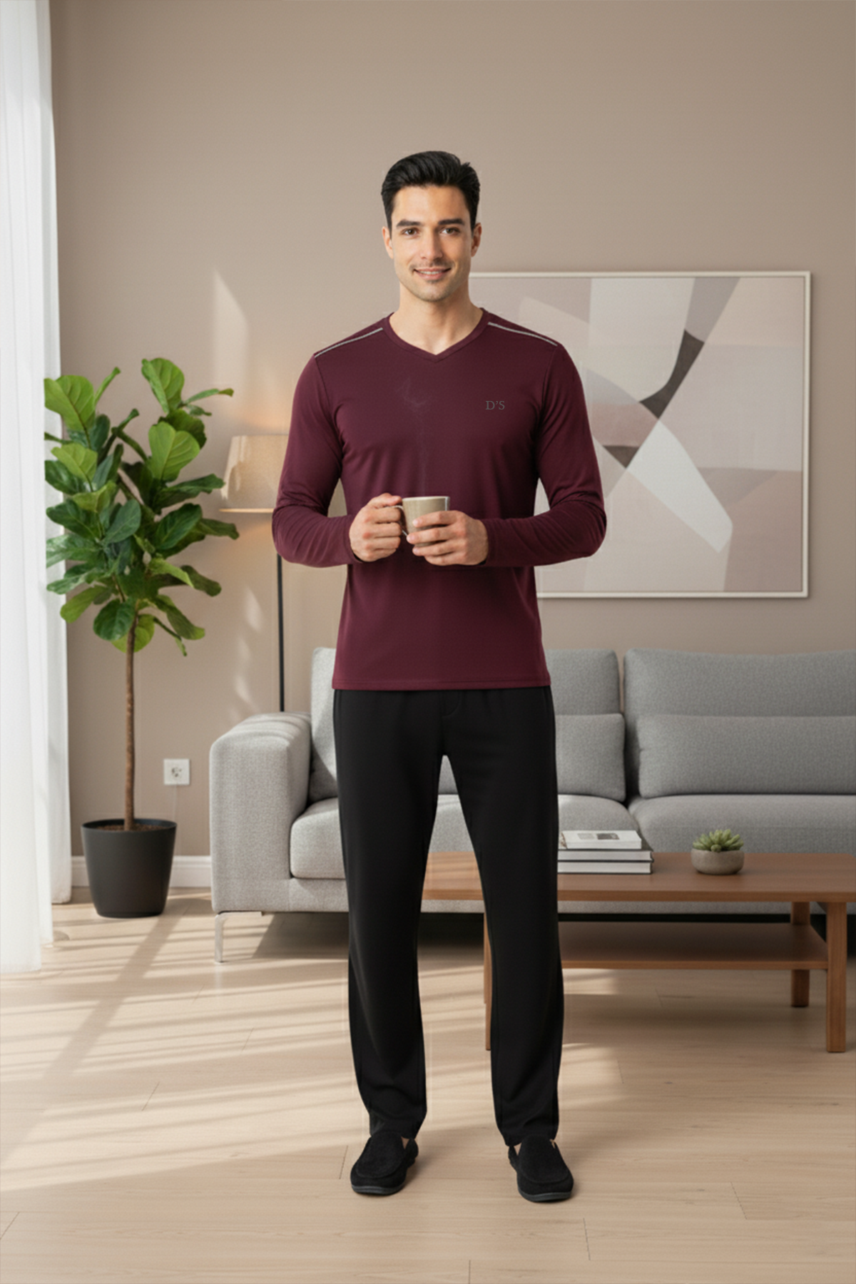 Ds Damat Maschio Pamuk V Yaka Pijama Takımı BORDO