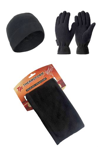 Thermoform Polar Atkı - Bere - Eldiven Set SİYAH