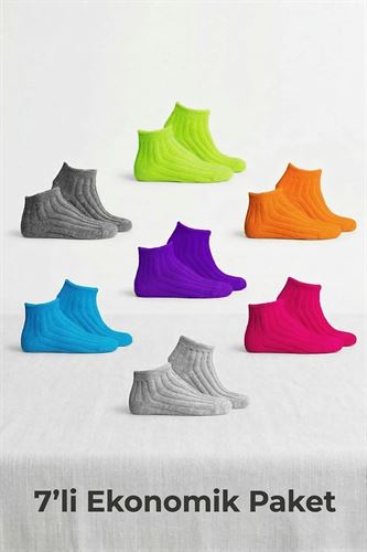 U&ME 7 'li Paket Kadın Özel Havlu Örgü Çorap Seti ÇOK RENKLİ