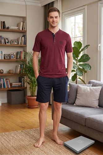 D’S Damat Çeyizlik Premium Modal Şort Takım  Boxer Atlet Kutulu Set | 3’lü Çorap Hediyeli BORDO