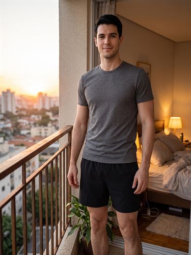 Thermoform Men's Lounge Wear - Likralı Pamuklu Ribana Örme Şort Takım ANTRASiT
