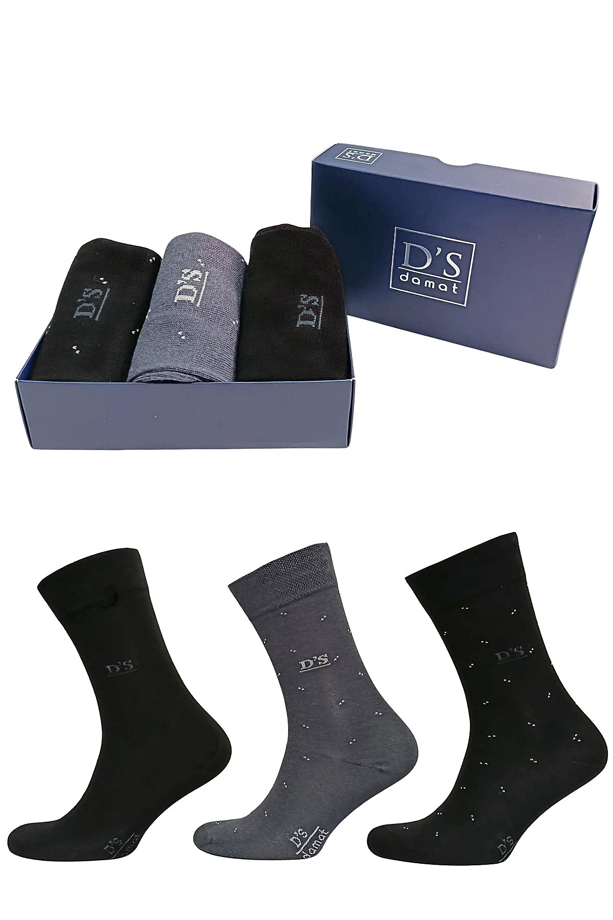 D'S Damat Özel Kutulu Çeyizlik Damat Bohçası Seti - Triko Robdöşambr, Pijama Takımı, Atlet-Boxer Set - 3'lü Çorap Hediyeli SİYAH